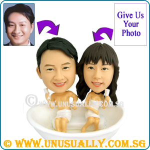 Custom 3D Lovely Bathtub Couple W Wine Glass Figurines